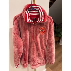 NWOT-G-III 4Her Kansas City Chiefs Red Faux Fur Quarter Zip Pullover Fleece-L